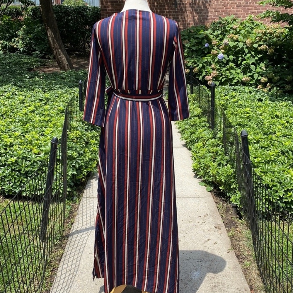 L’ATISTE Maroon and Navy Striped Wrap Maxi Dress - Picture 3 of 3